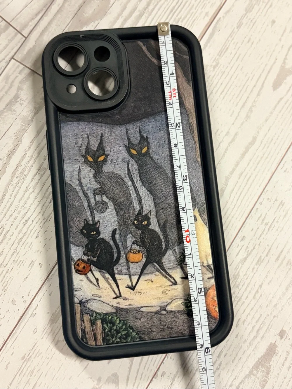 Retro vintage look Halloween Cat & Ghost iPhone Case - Black Frame